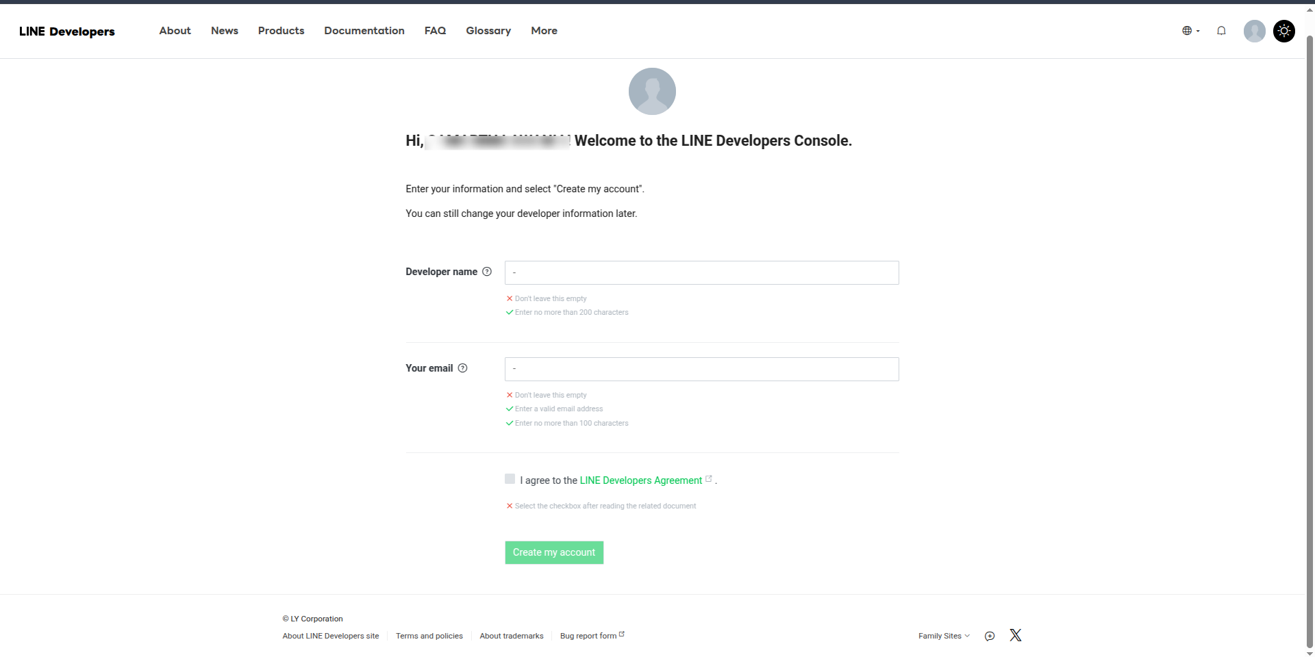 Create Line Business ID by adding Developer’s Name and Email ID