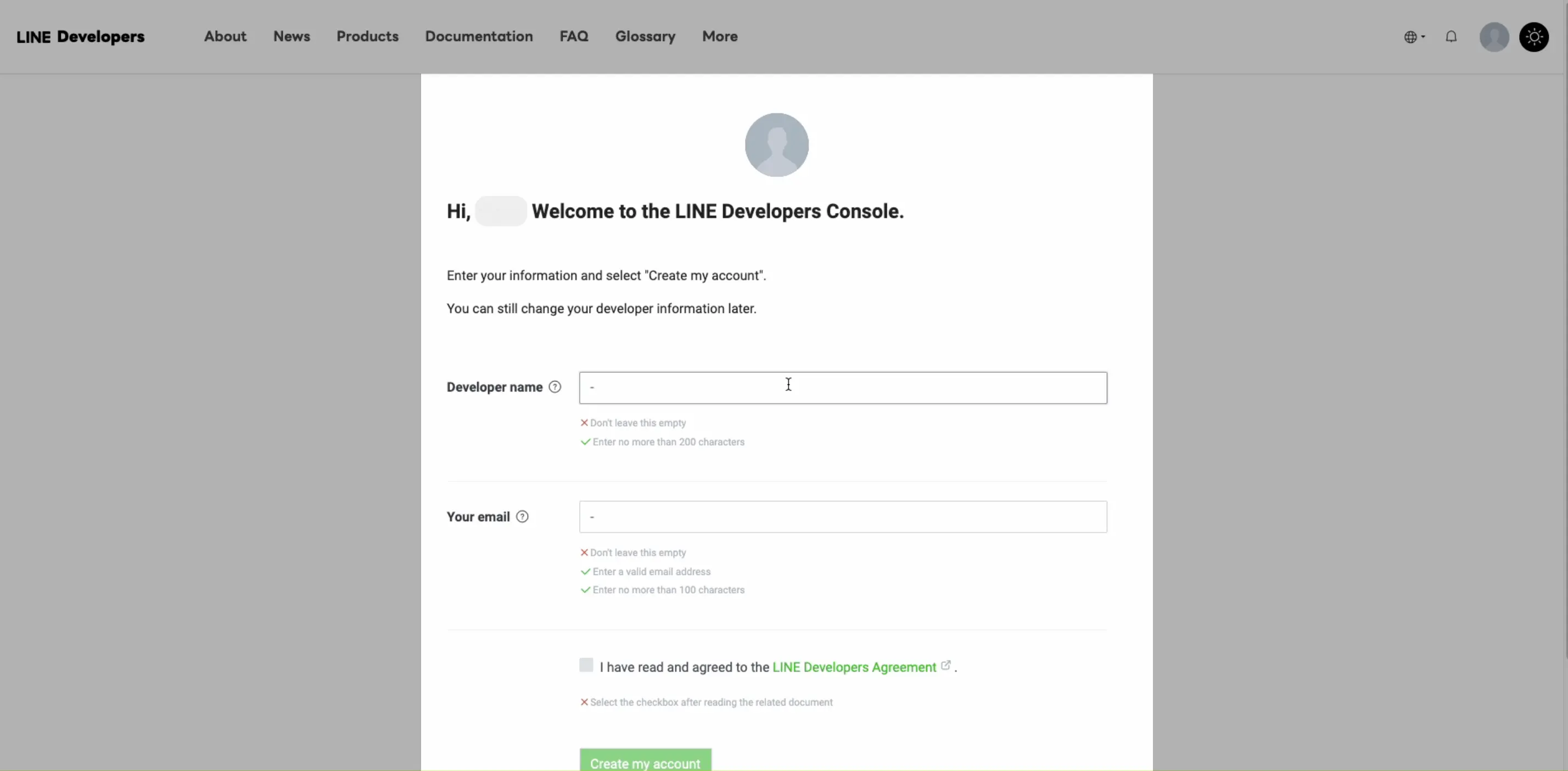 Create Line Business ID by adding Developer’s Name and Email ID