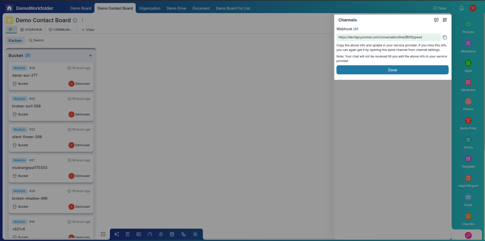Copy the webhook url provided by Pronnel