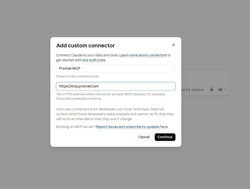 Enter the MCP URL
