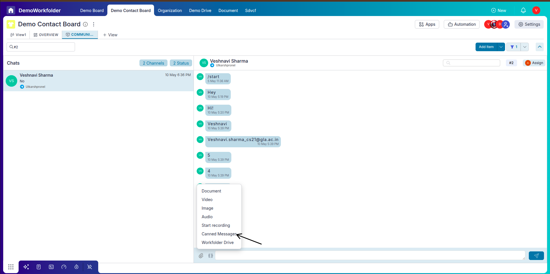 Choose from saved message templates.