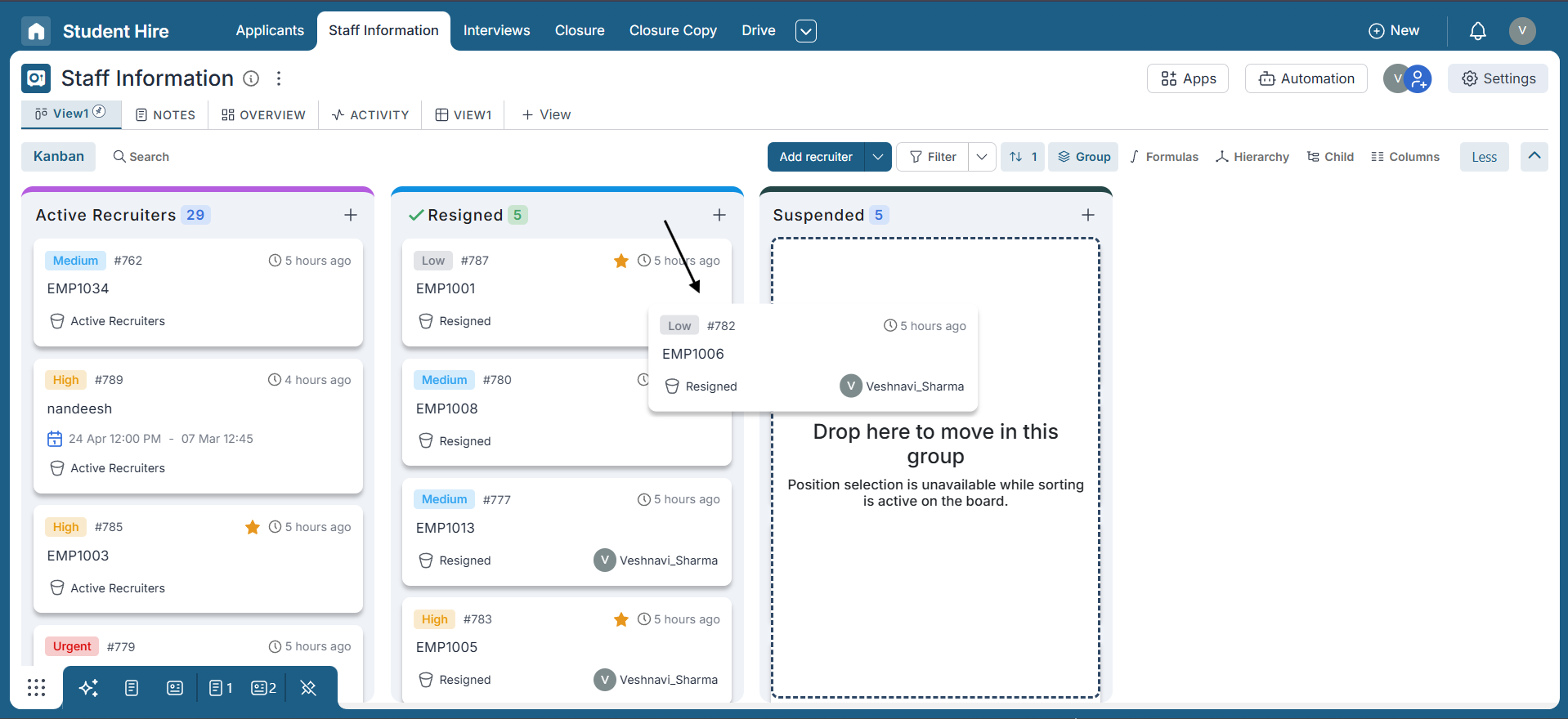 Items can be moved from one group to another