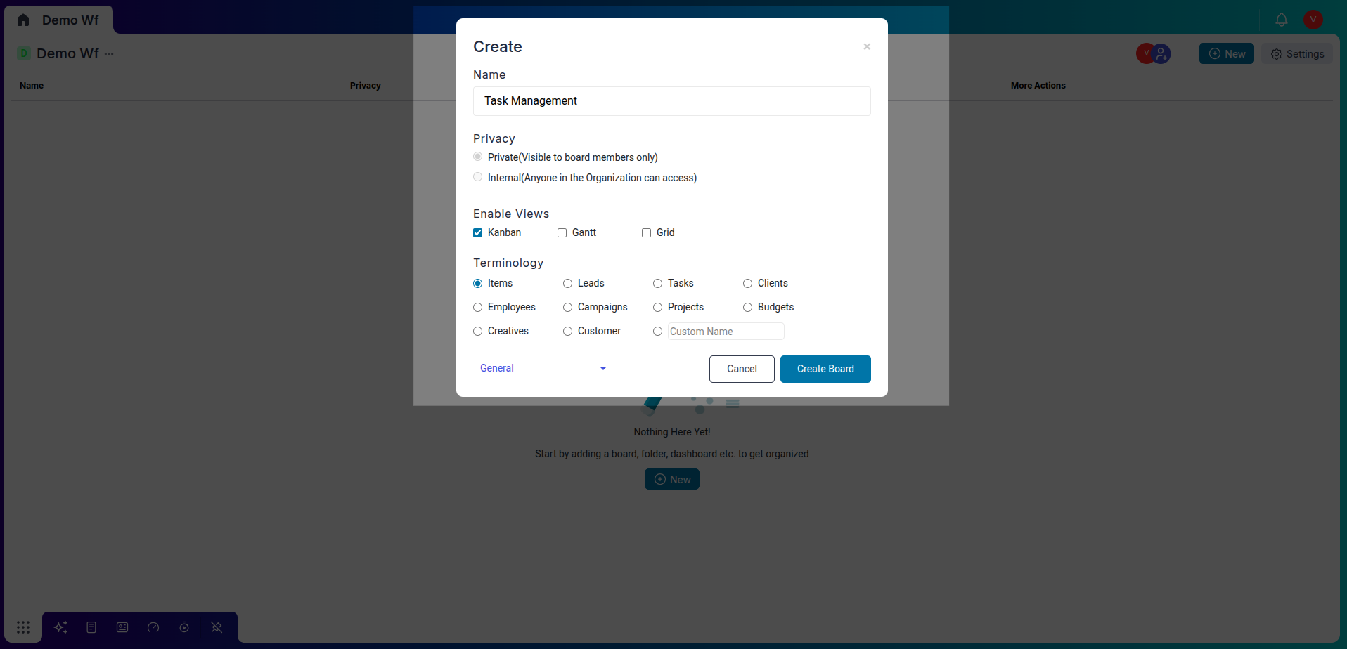 Naming the board Task Management.