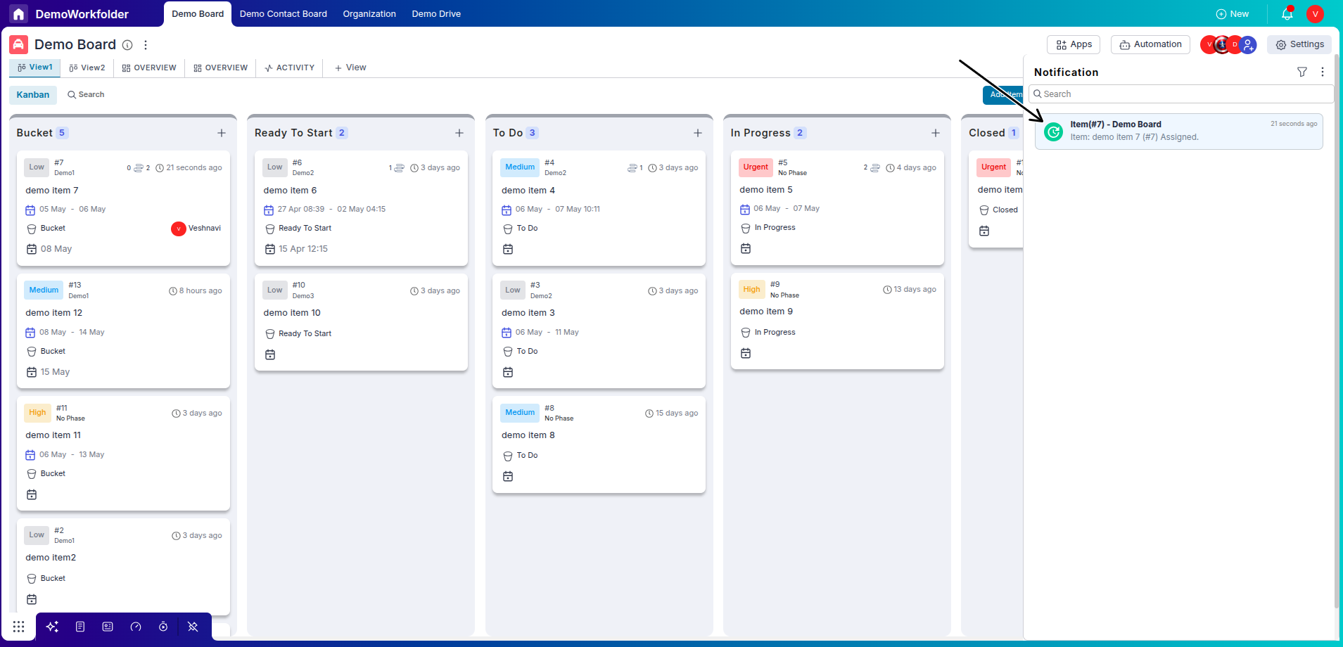 Notification panel with mentions highlighted