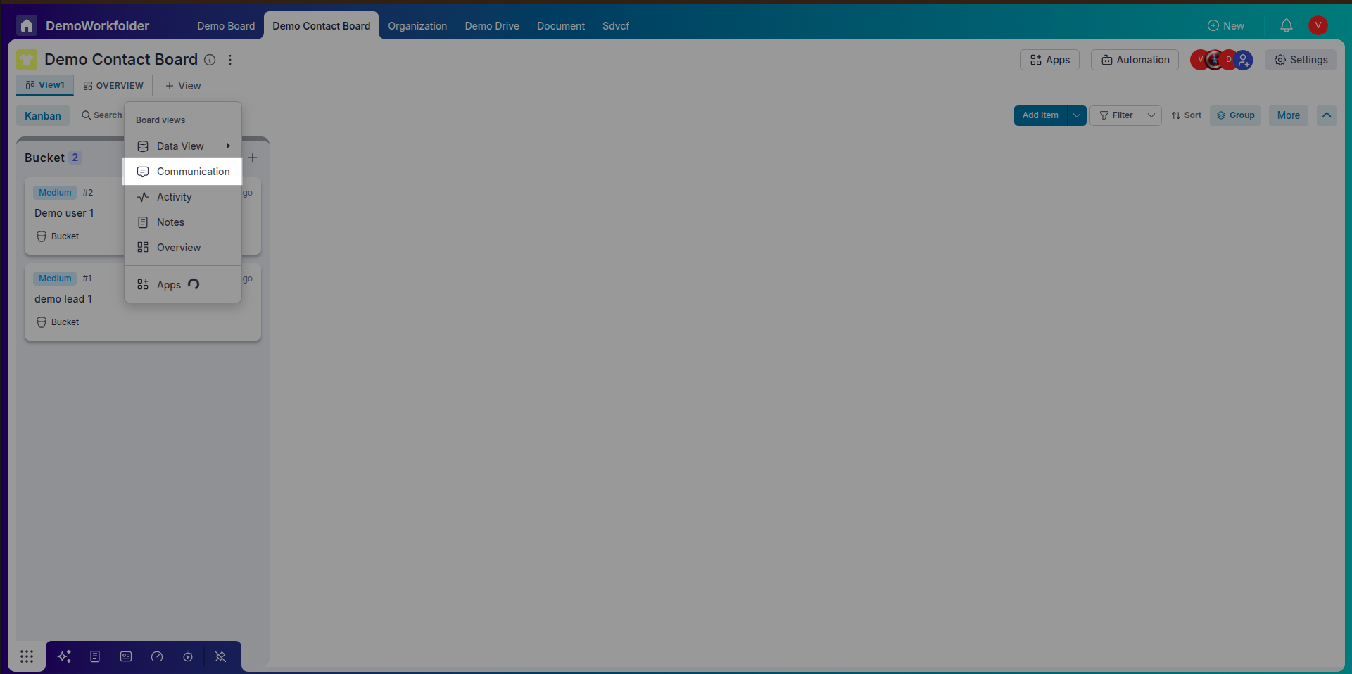 Open the Communication View from the view selector.