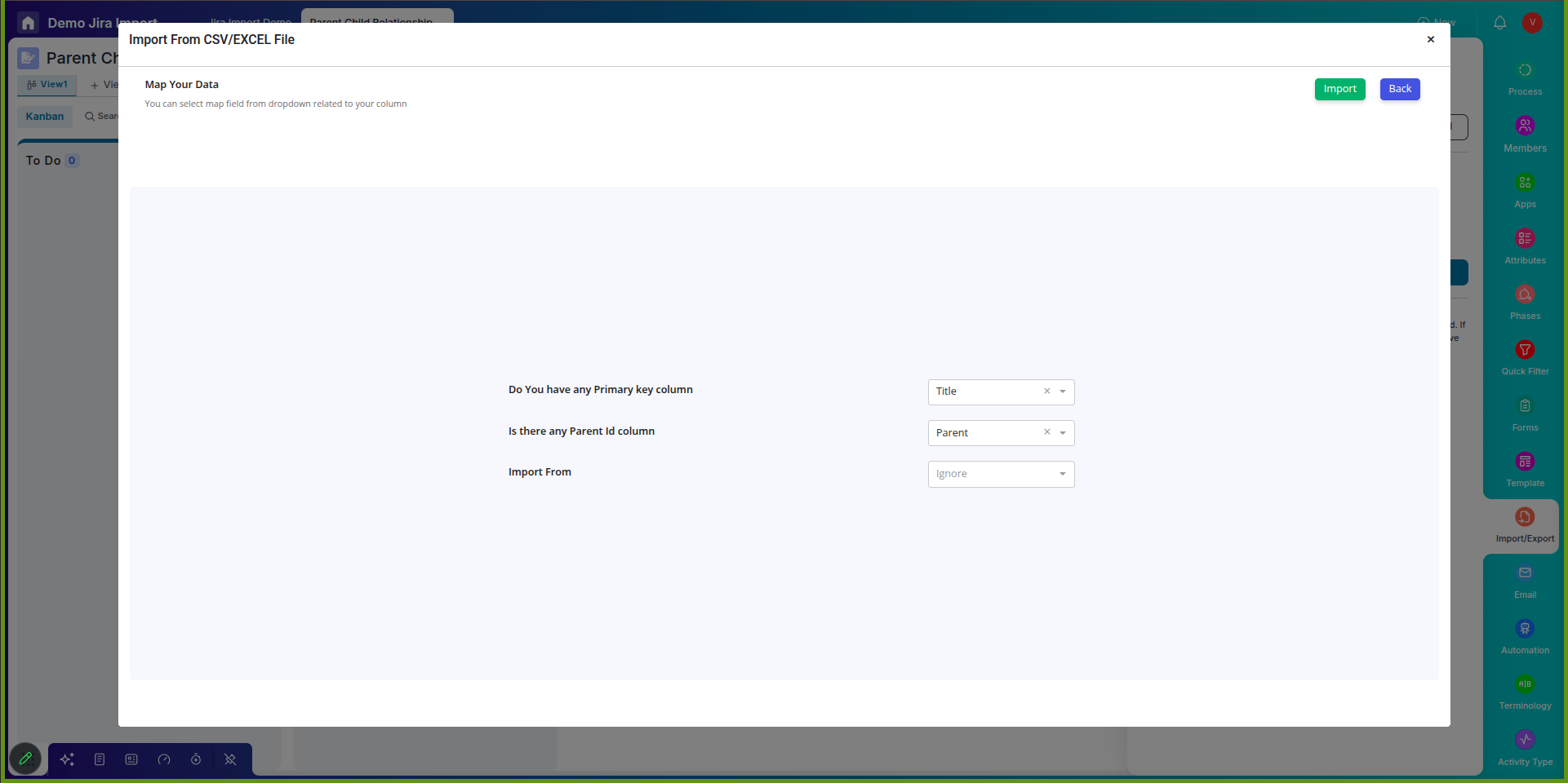 Primary Key and Parent ID Column Selection