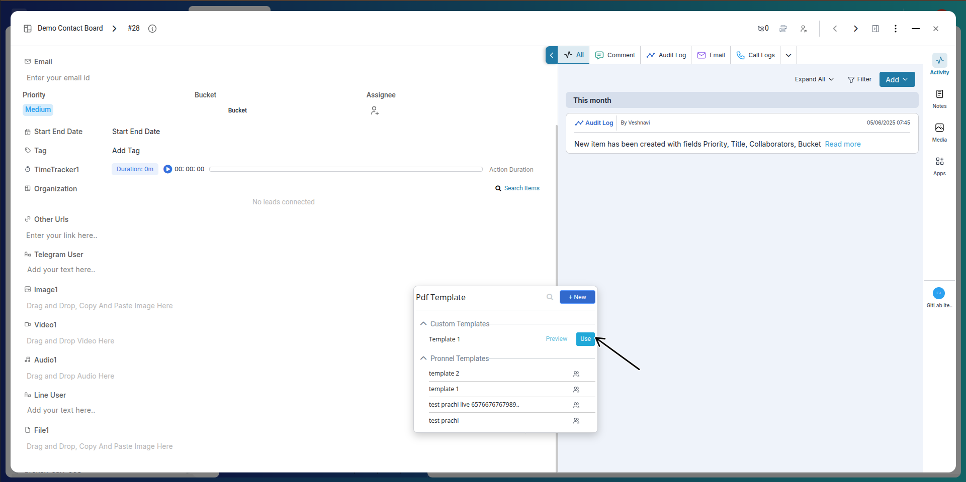 Using PDF Template from an Item