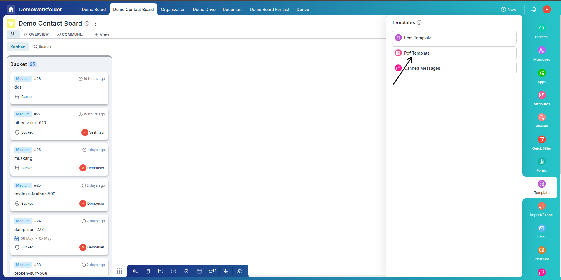 Accessing PDF Templates from the Template Section