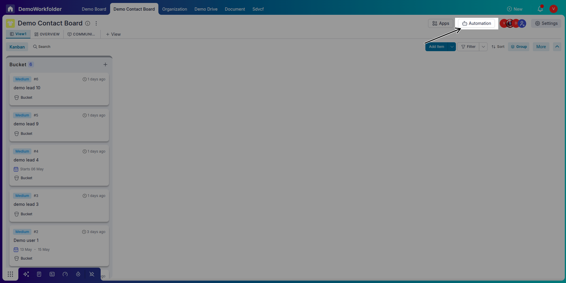 Automation icon in board header