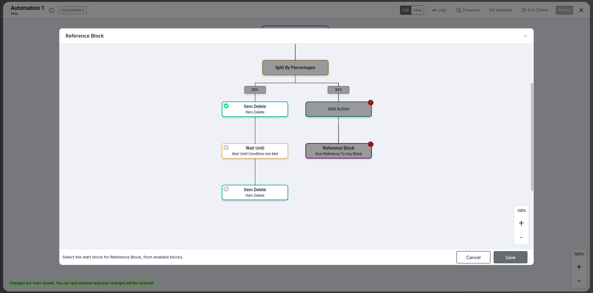 Reference block example in automation editor