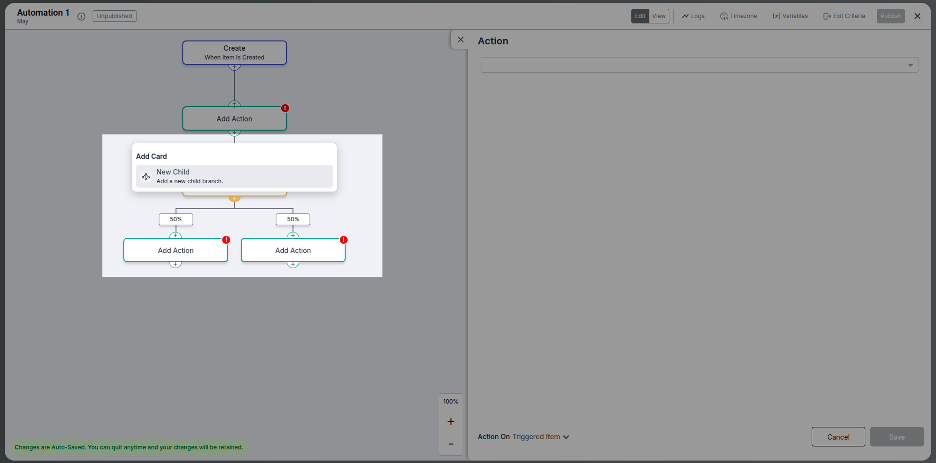 If-Else blocks and split percentage controls in automation