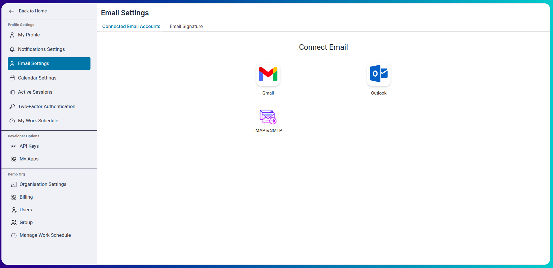 Click on Email Settings in sidebar