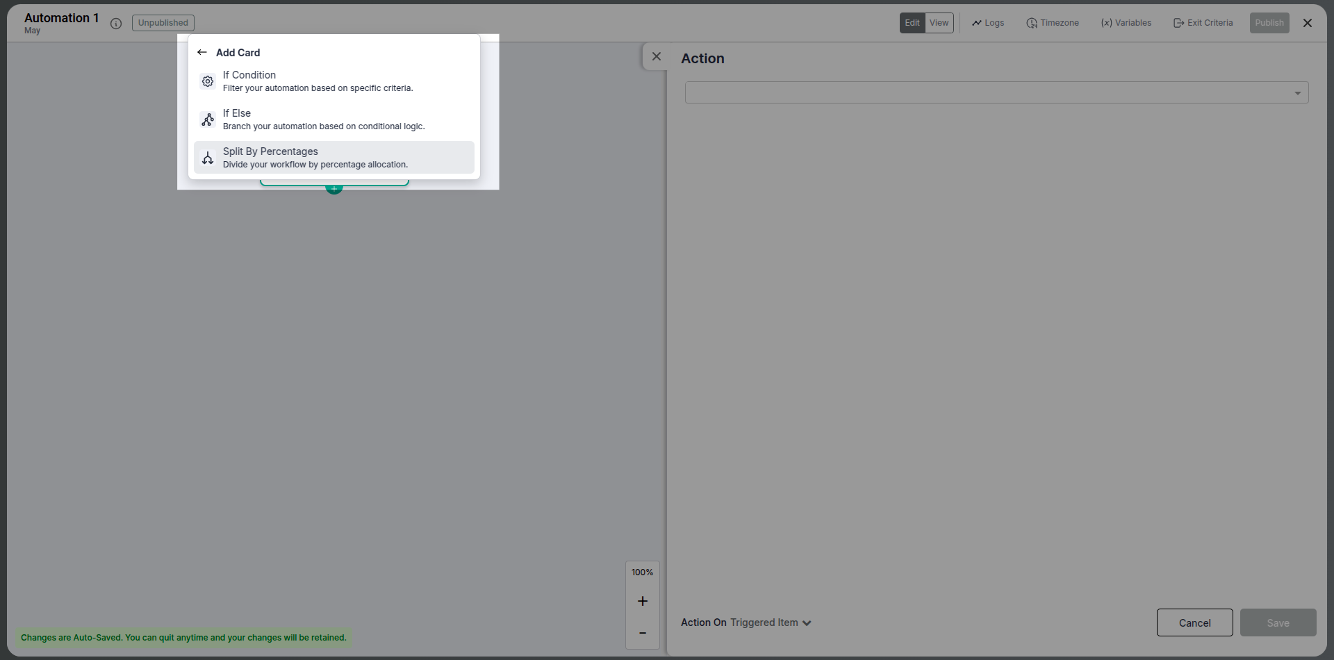 If-Else blocks and split percentage controls in automation