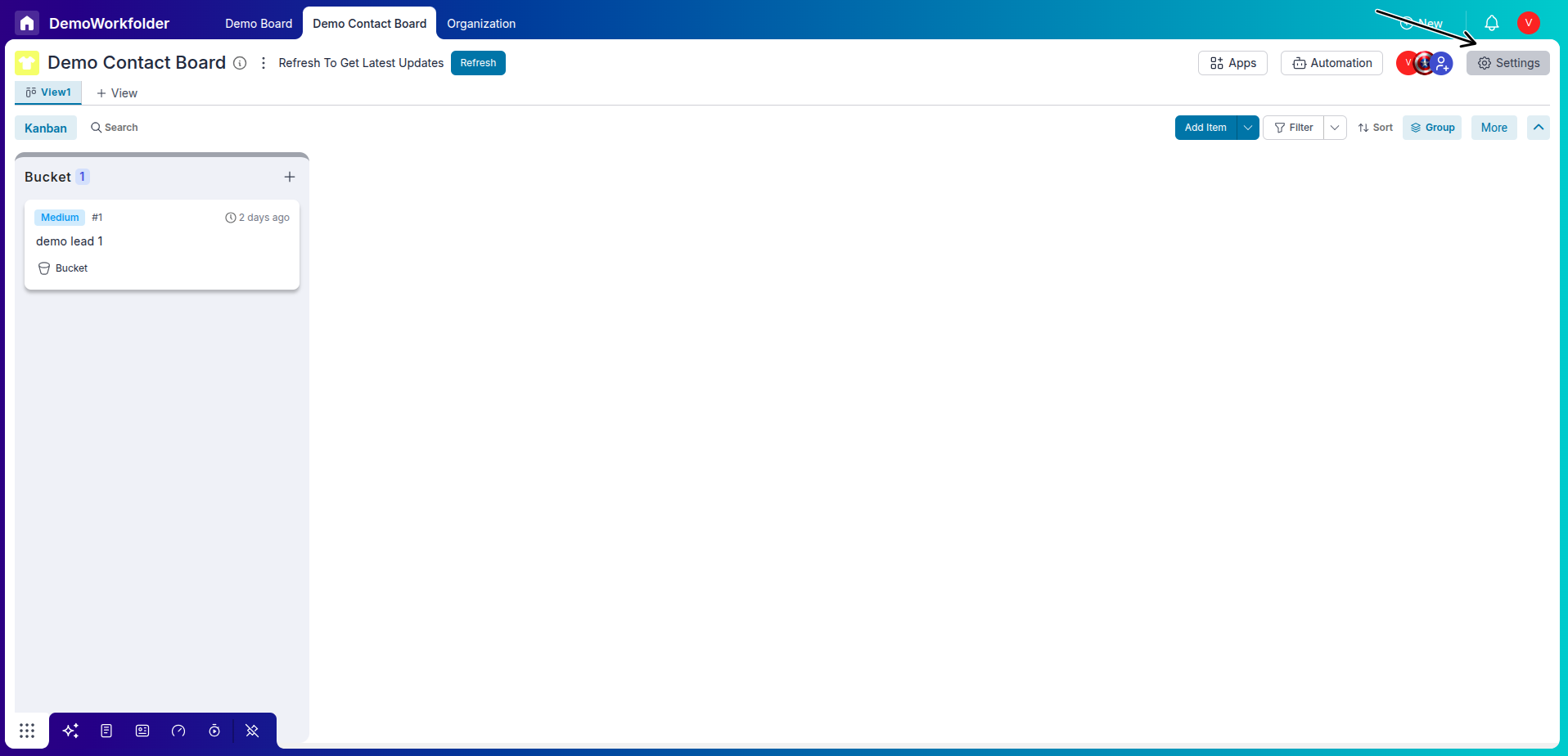 Go to the settings panel of Lead Board on Pronnel