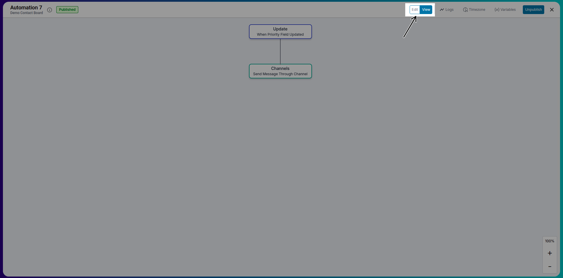 Toggle slider to switch between View and Edit mode