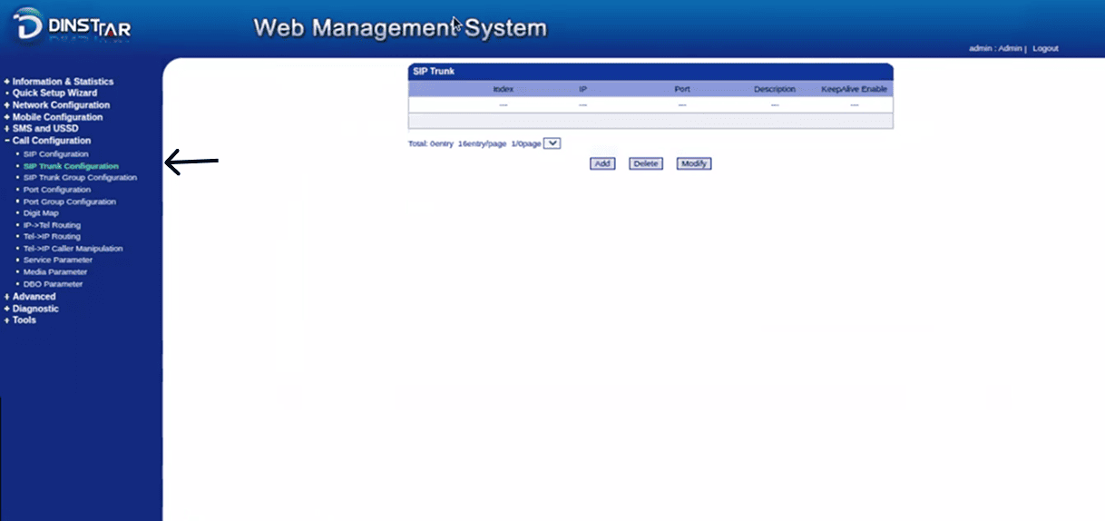 SIP trunk Configuration