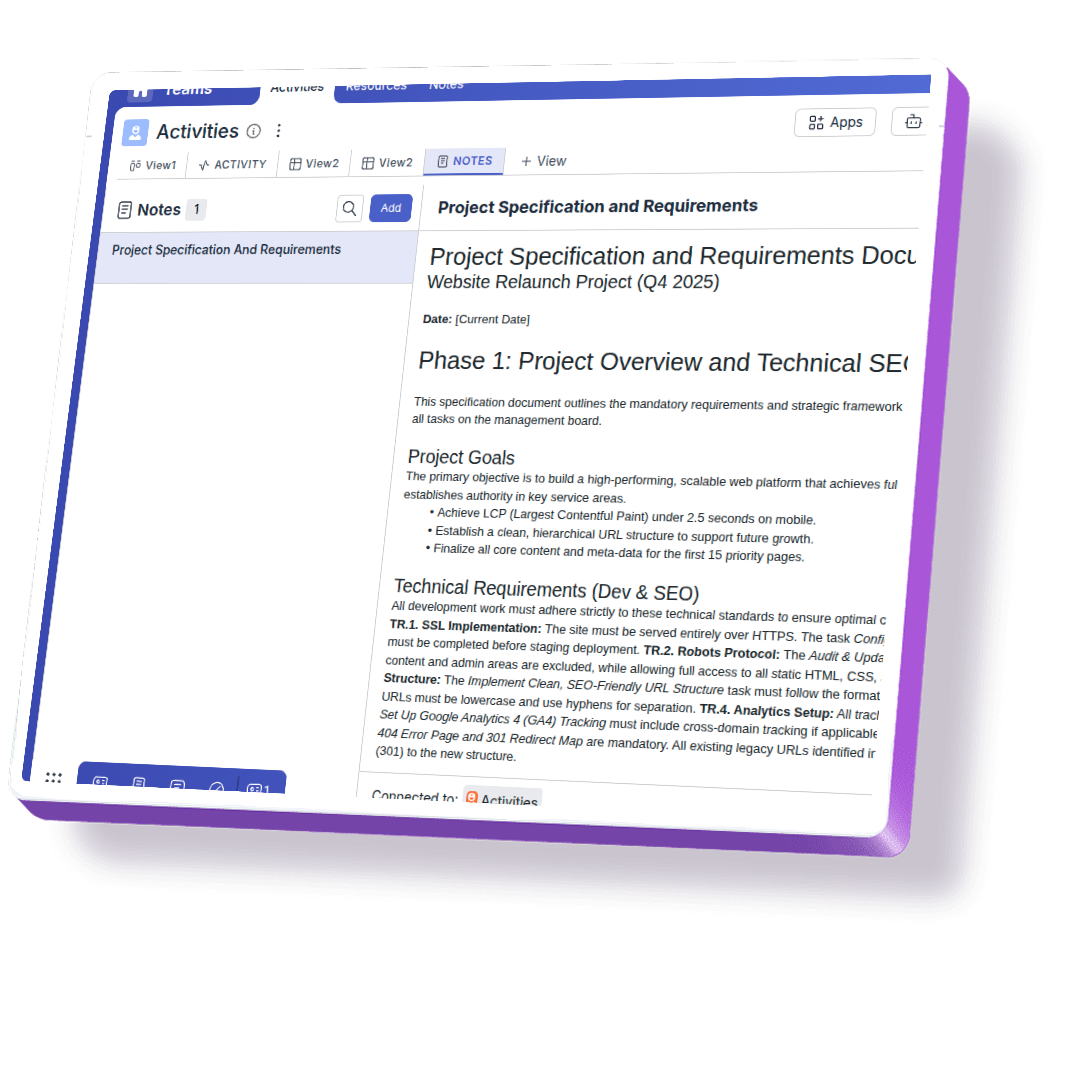 Team members collaborate on notes in real-time, editing and sharing live across tasks and boards.