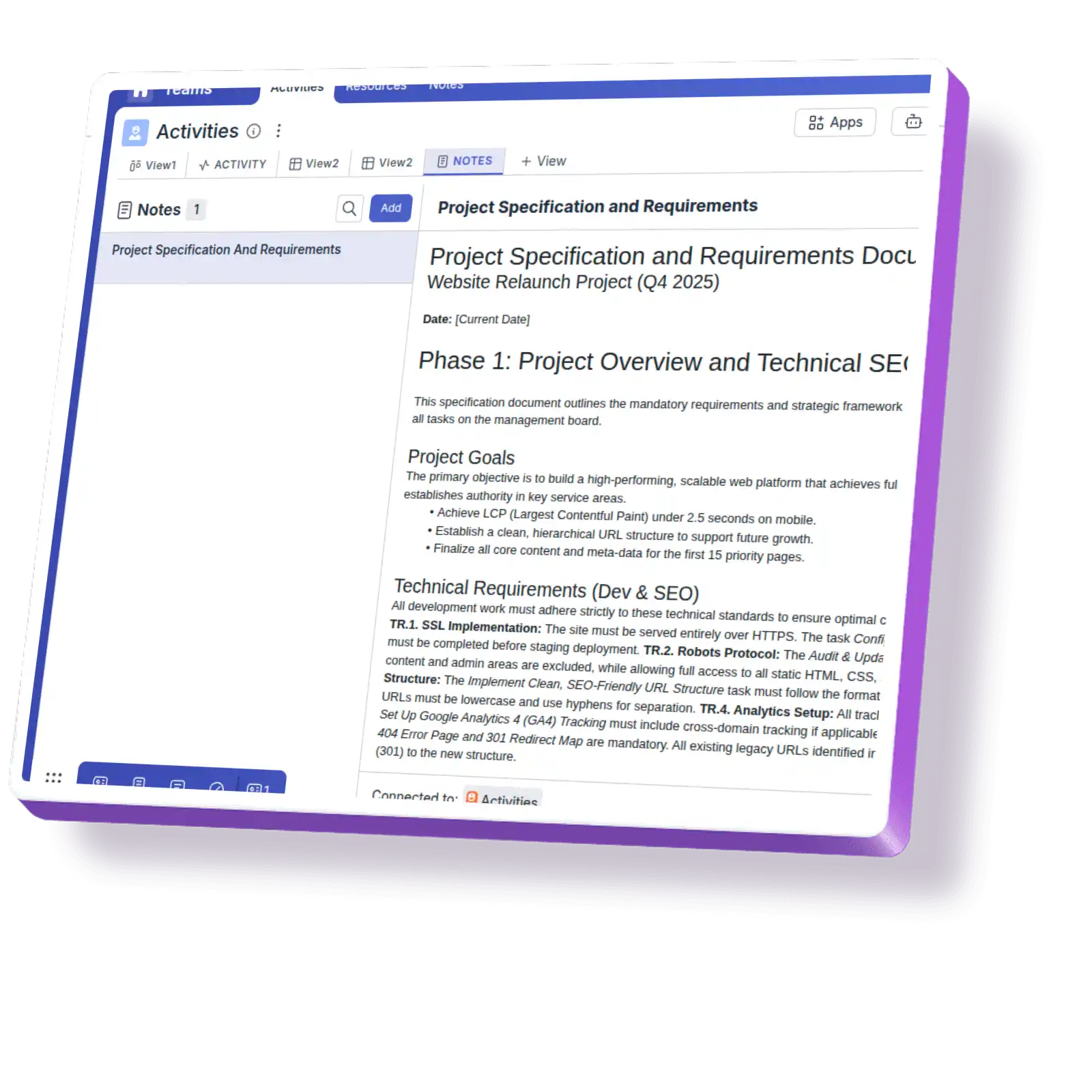 Team members collaborate on notes in real-time, editing and sharing live across tasks and boards.