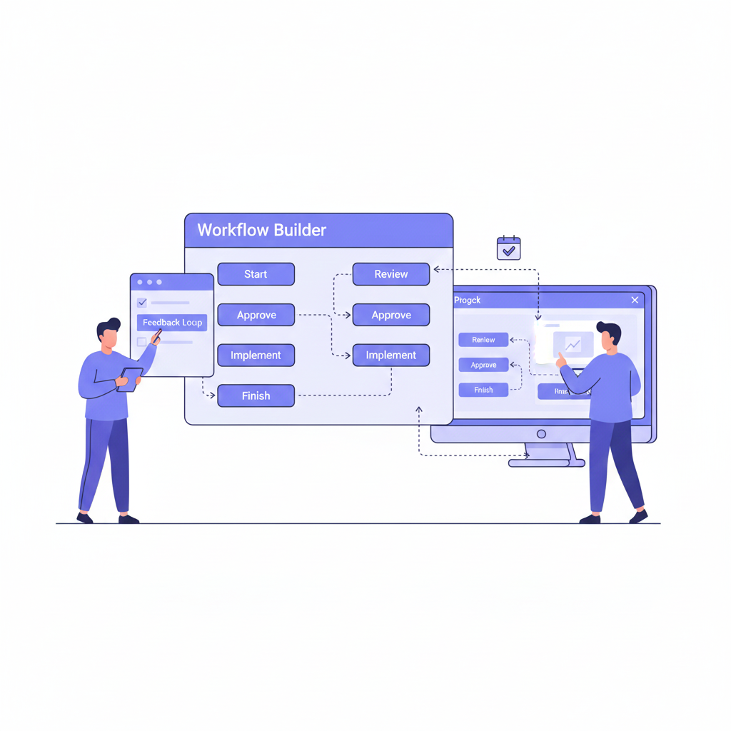 Team members creating customized workflows using drag-and-drop workflow builder.