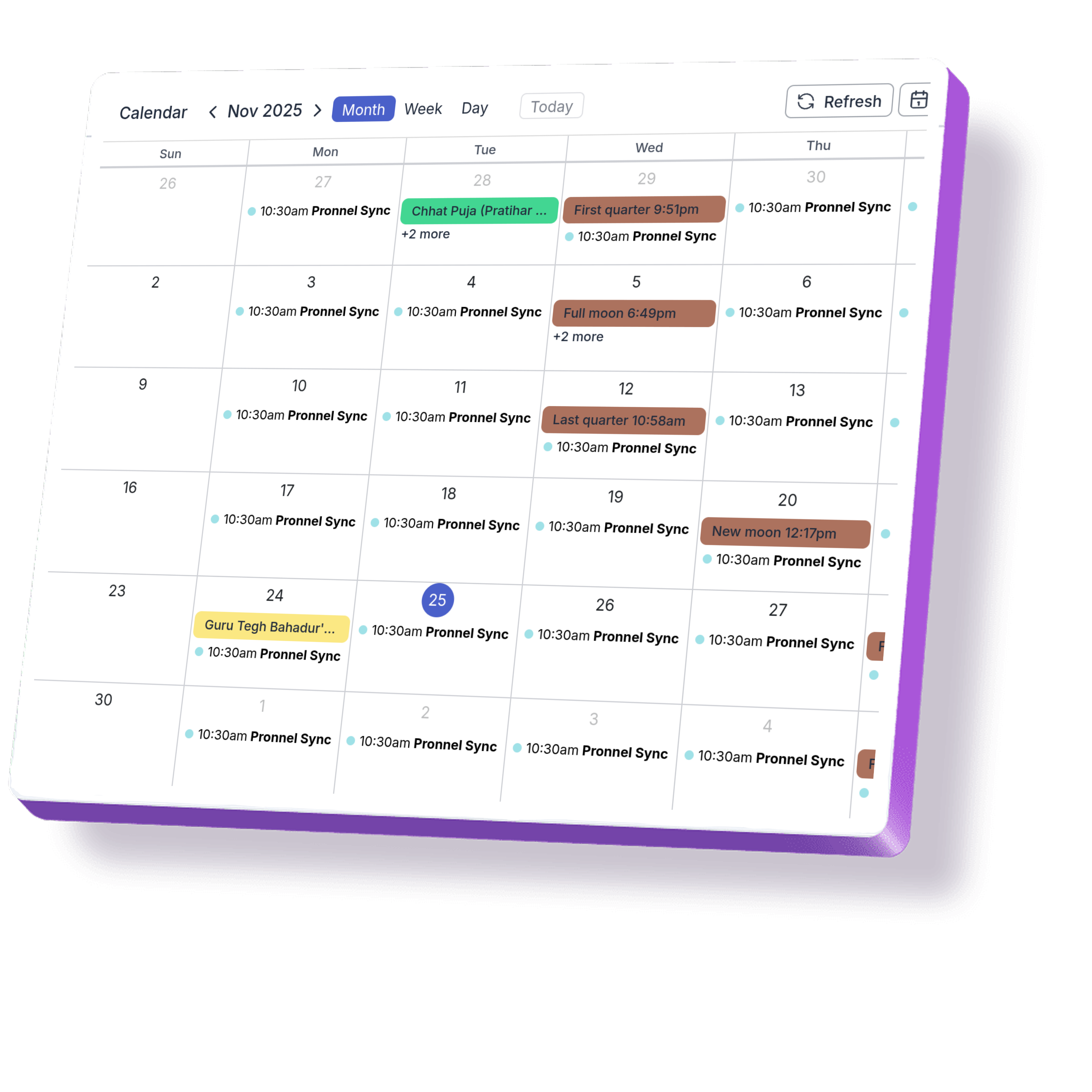 Team members synchronizing their schedules using Pronnel's integrated calendar feature.