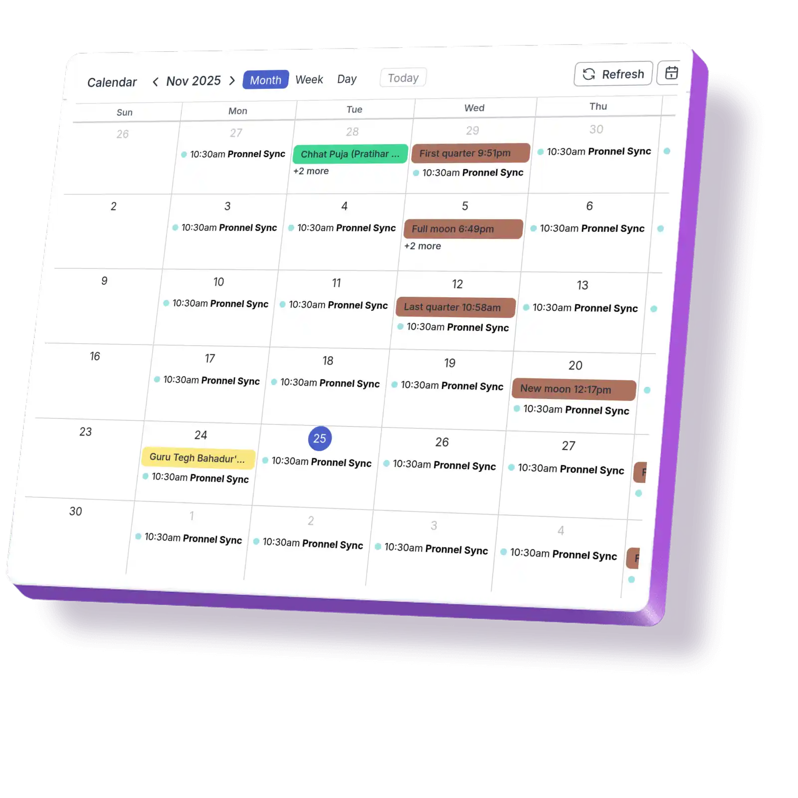 Team members synchronizing their schedules using Pronnel's integrated calendar feature.