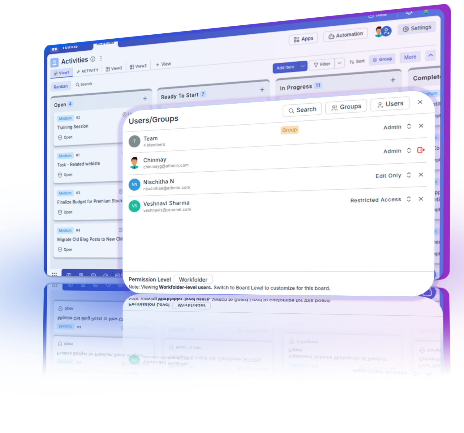 Graphic showing management of user groups, highlighting dynamic access updates and role-based permissions.