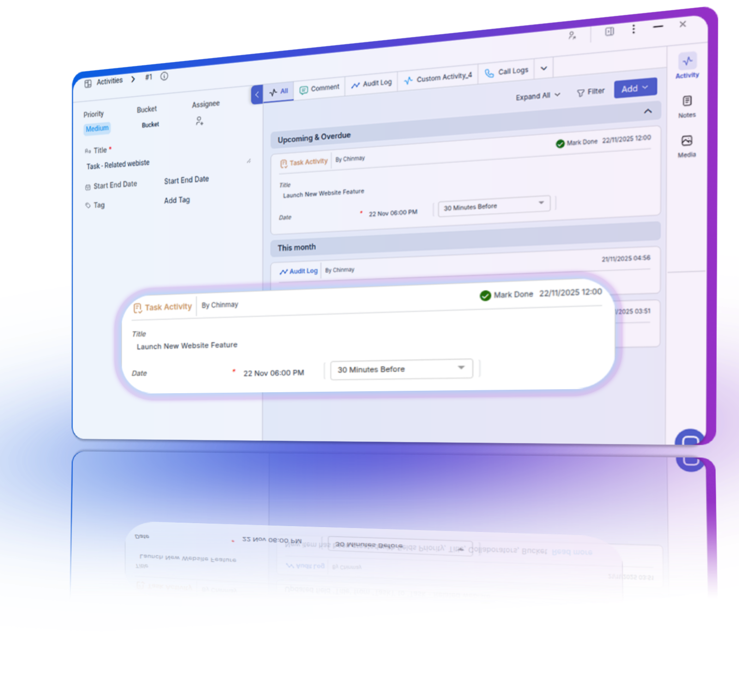 Get notifications and reminders for future activities scheduled in Pronnel to stay organized.