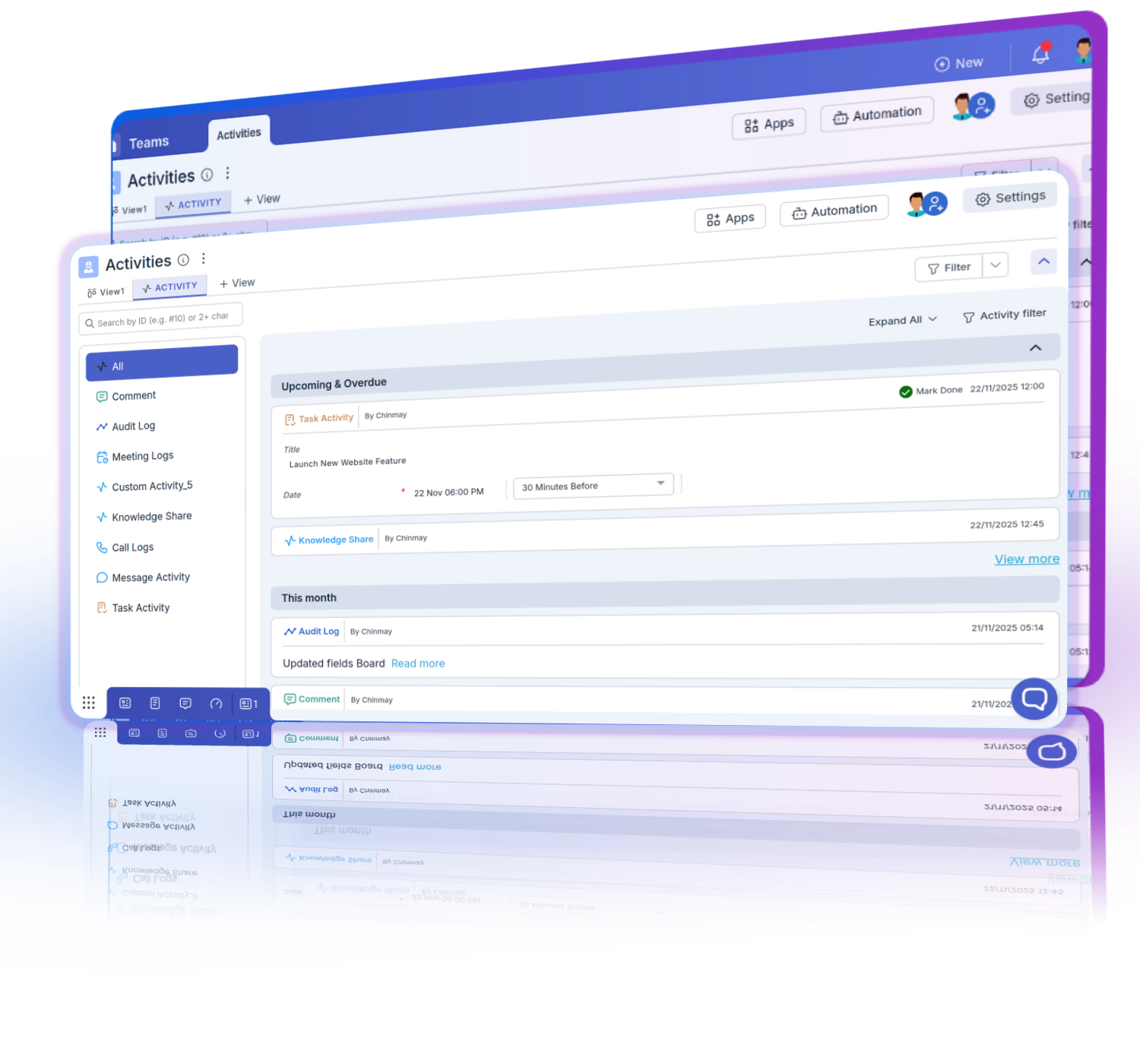 Viewing all project activities in a unified interface for comprehensive monitoring.