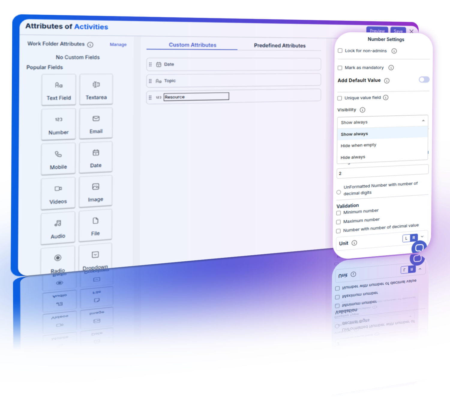 Configuring visibility options for task attributes to optimize the interface and seamless integration.