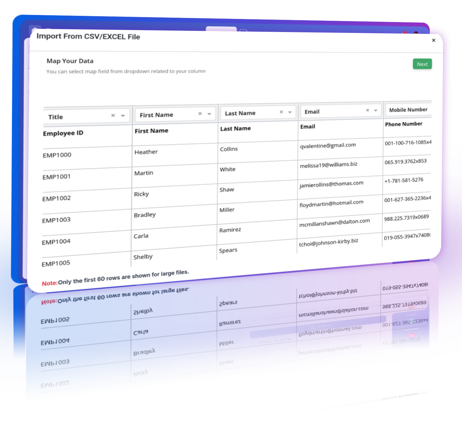 Flexible Excel import with column mapping for seamless data integration without pre-formatting.