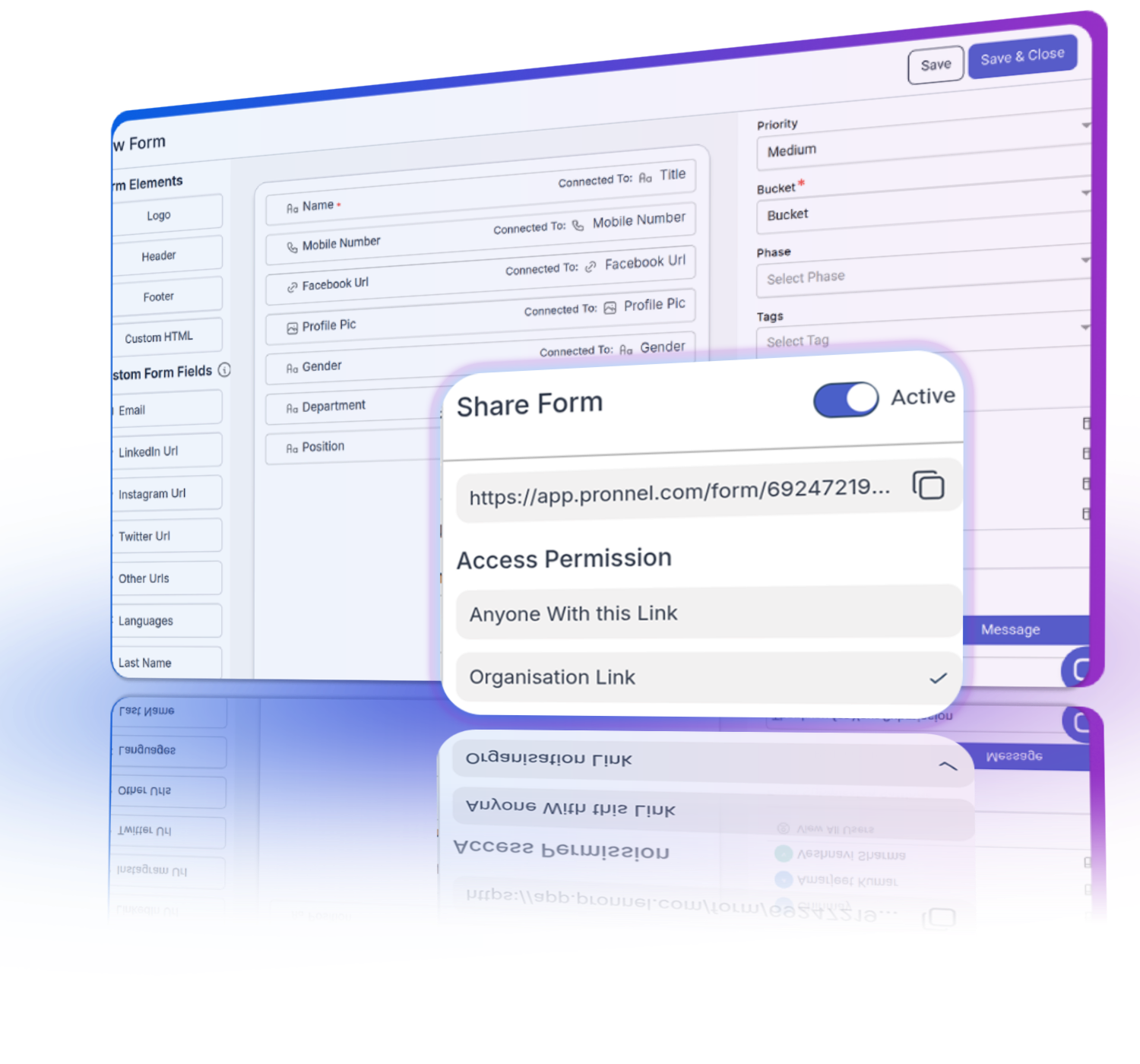 Secure submission options for intake forms featuring internal and public form settings.