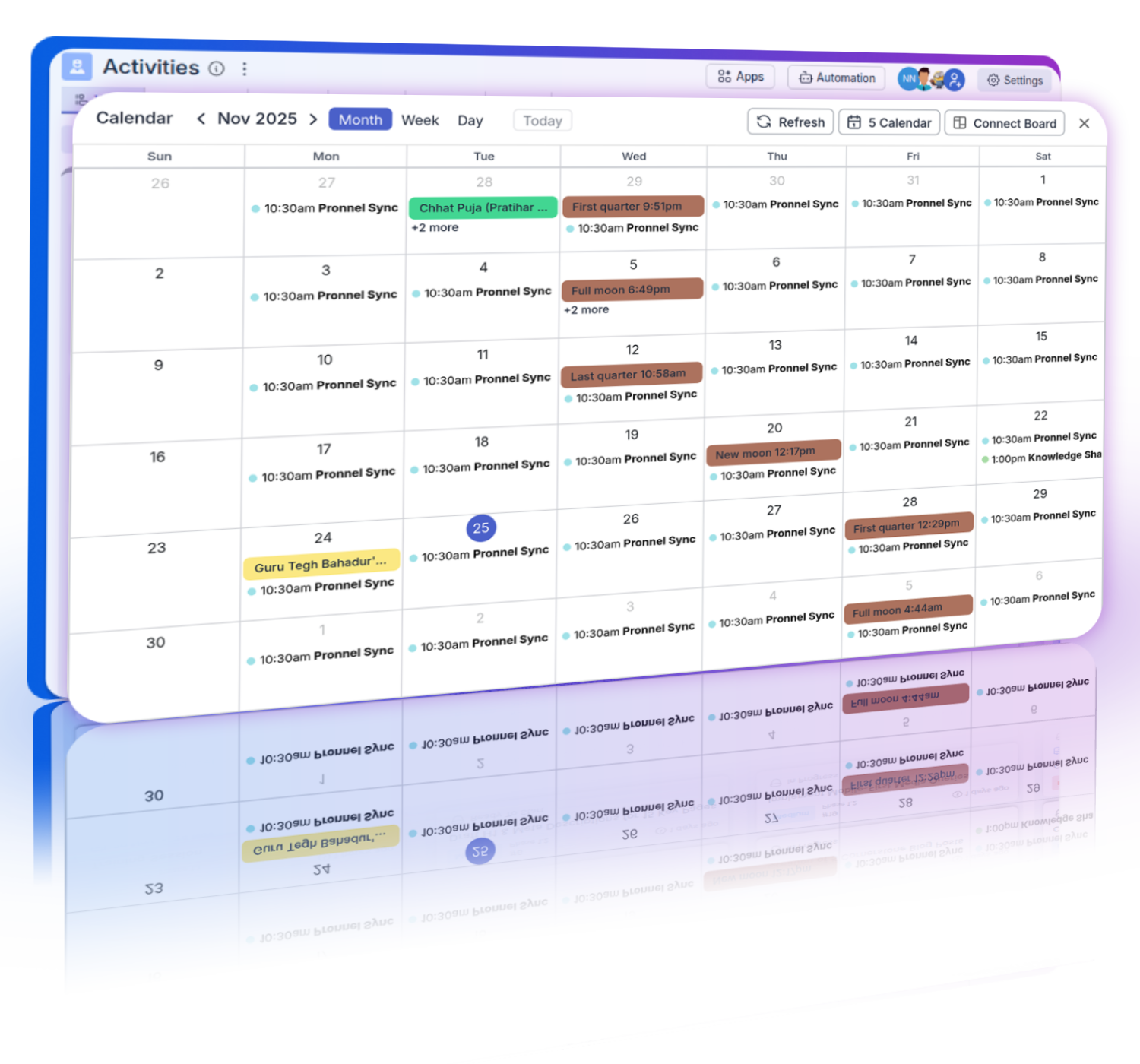 User managing calendars with bidirectional sync between Pronnel and external calendars.