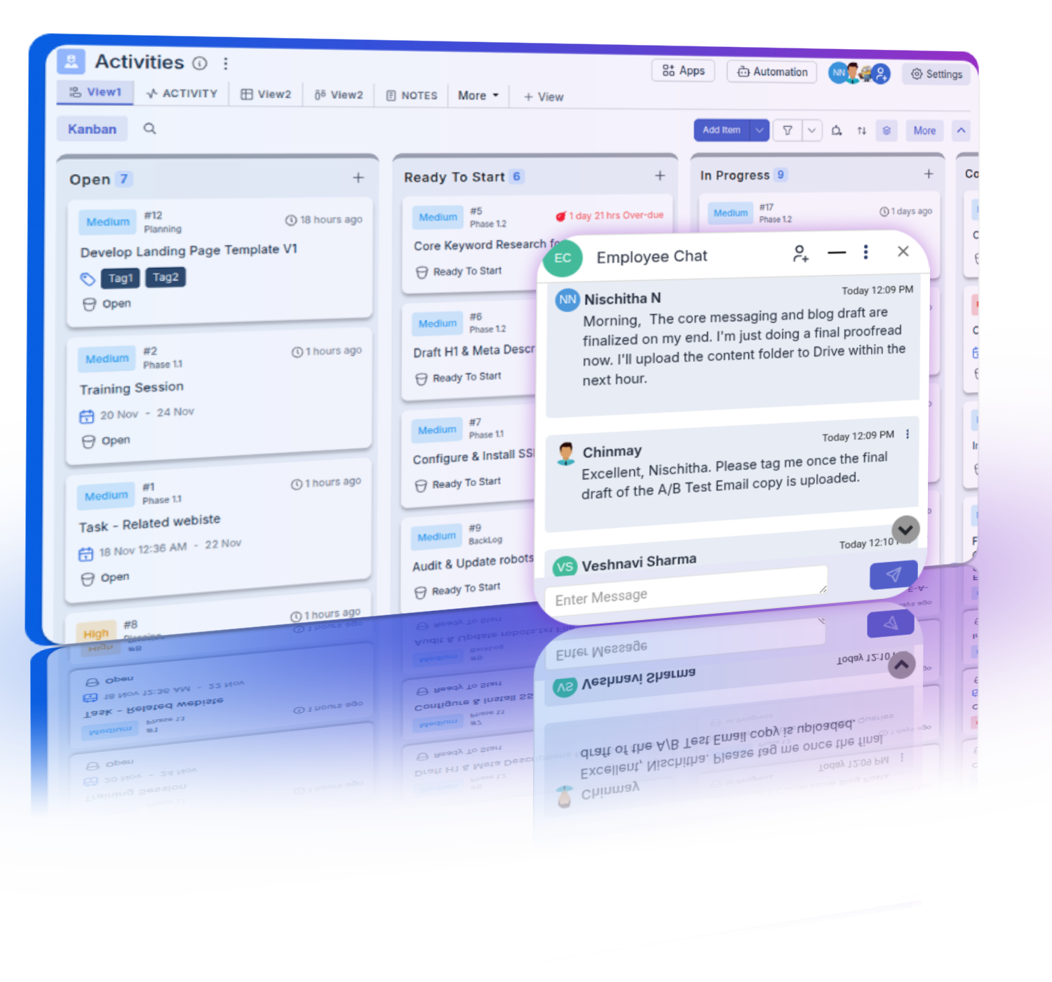 Team members engage in focused conversations, maintaining context and consistency.