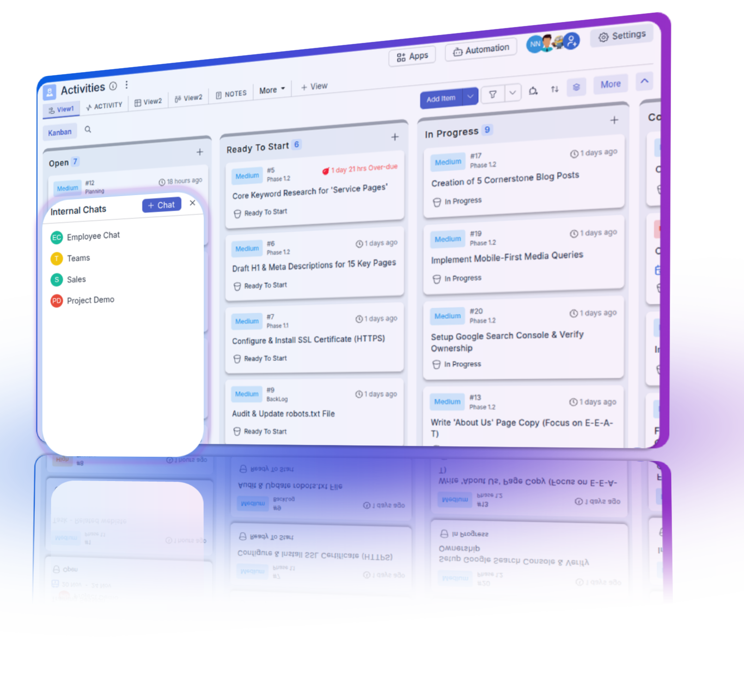 Distinct channels for different projects, allowing for organized and focused discussions.
