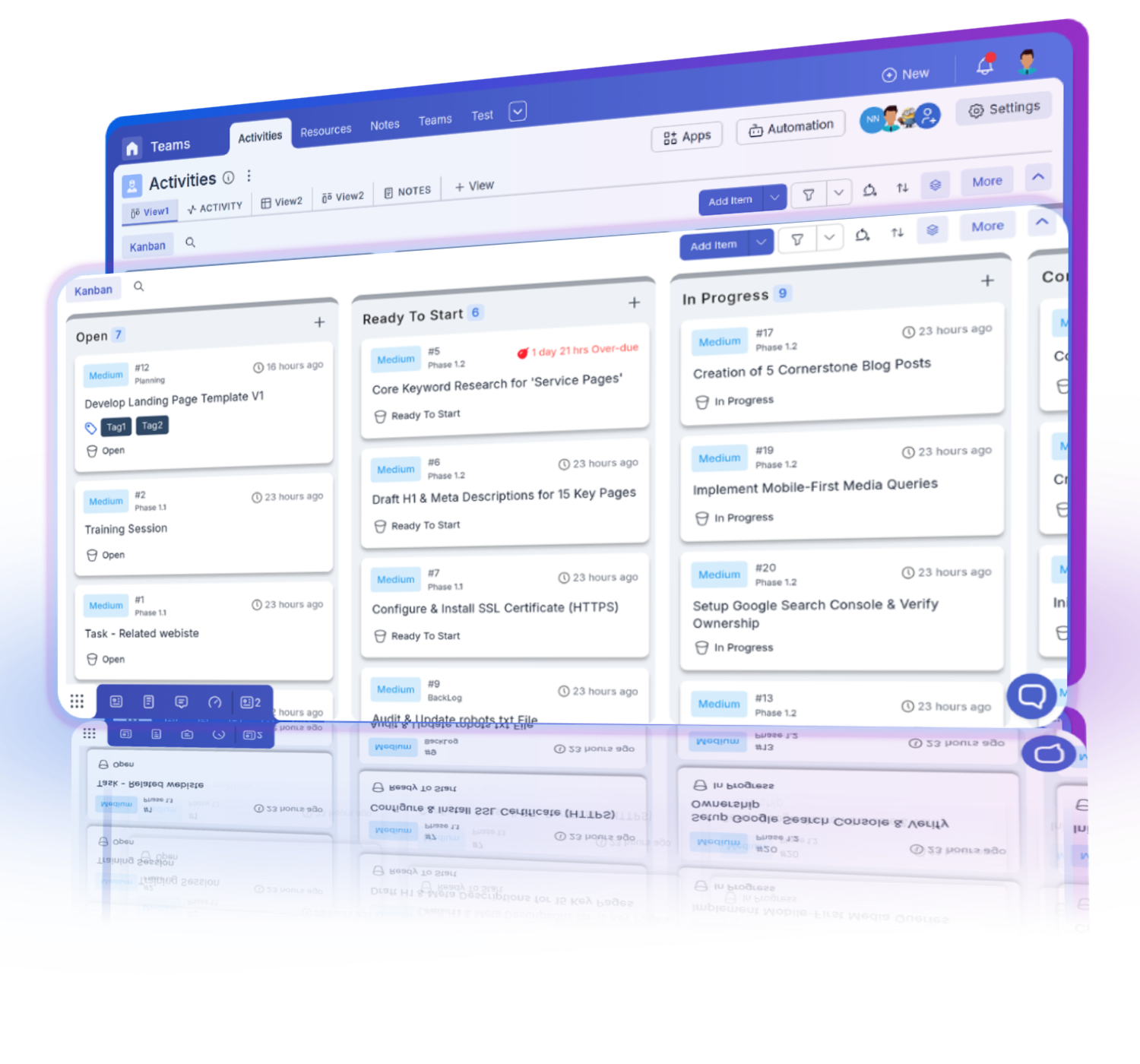 Team members managing tasks using the Kanban view for better task organization and project tracking.