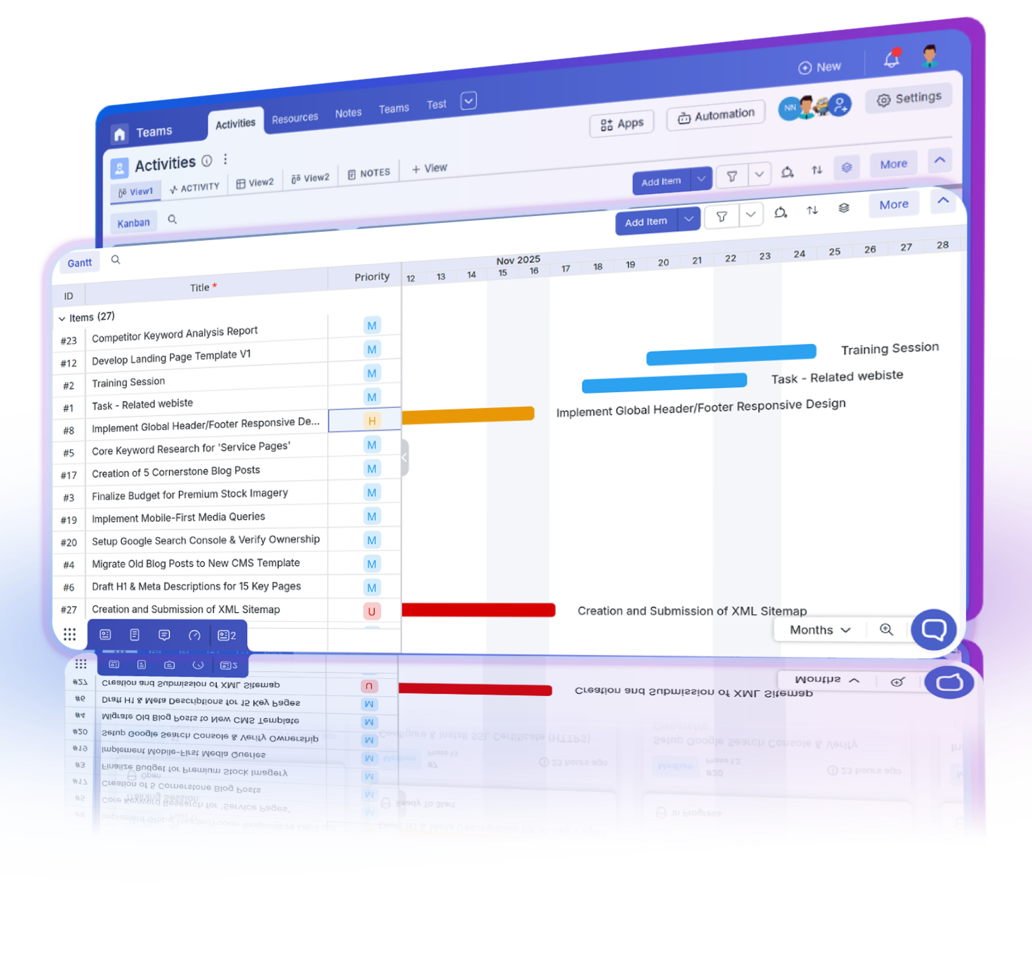 Team members planning projects using the Gantt view for effective project scheduling and timeline management.