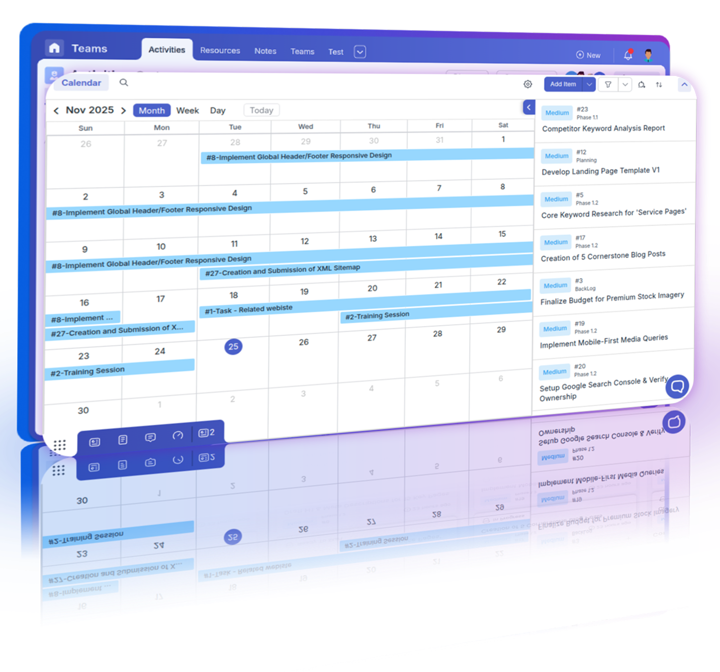 Team members scheduling tasks using the Calendar view for efficient time management and task planning.