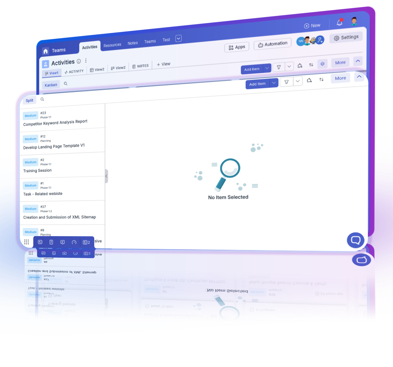 Team members quickly navigating tasks using the Split view for enhanced task visibility and access.