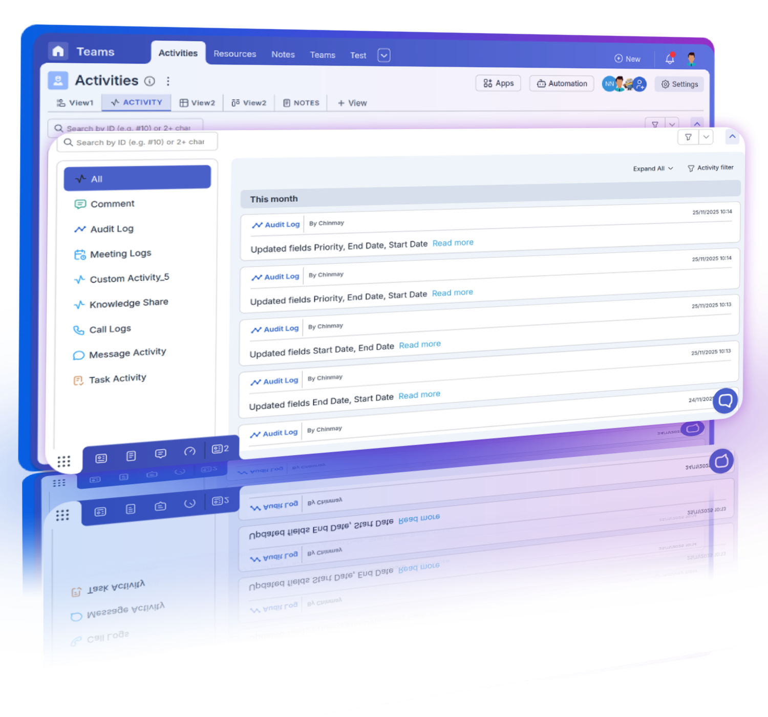 Team members tracking changes and activities using the Activity view for comprehensive project updates.