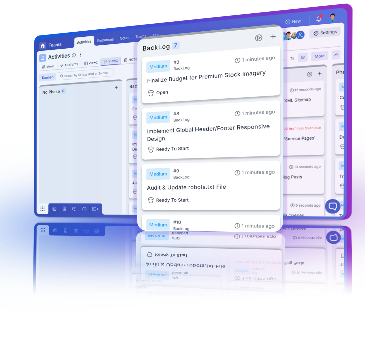 Interface displaying backlog management with drag-and-drop functionality, enabling easy organization of tasks.