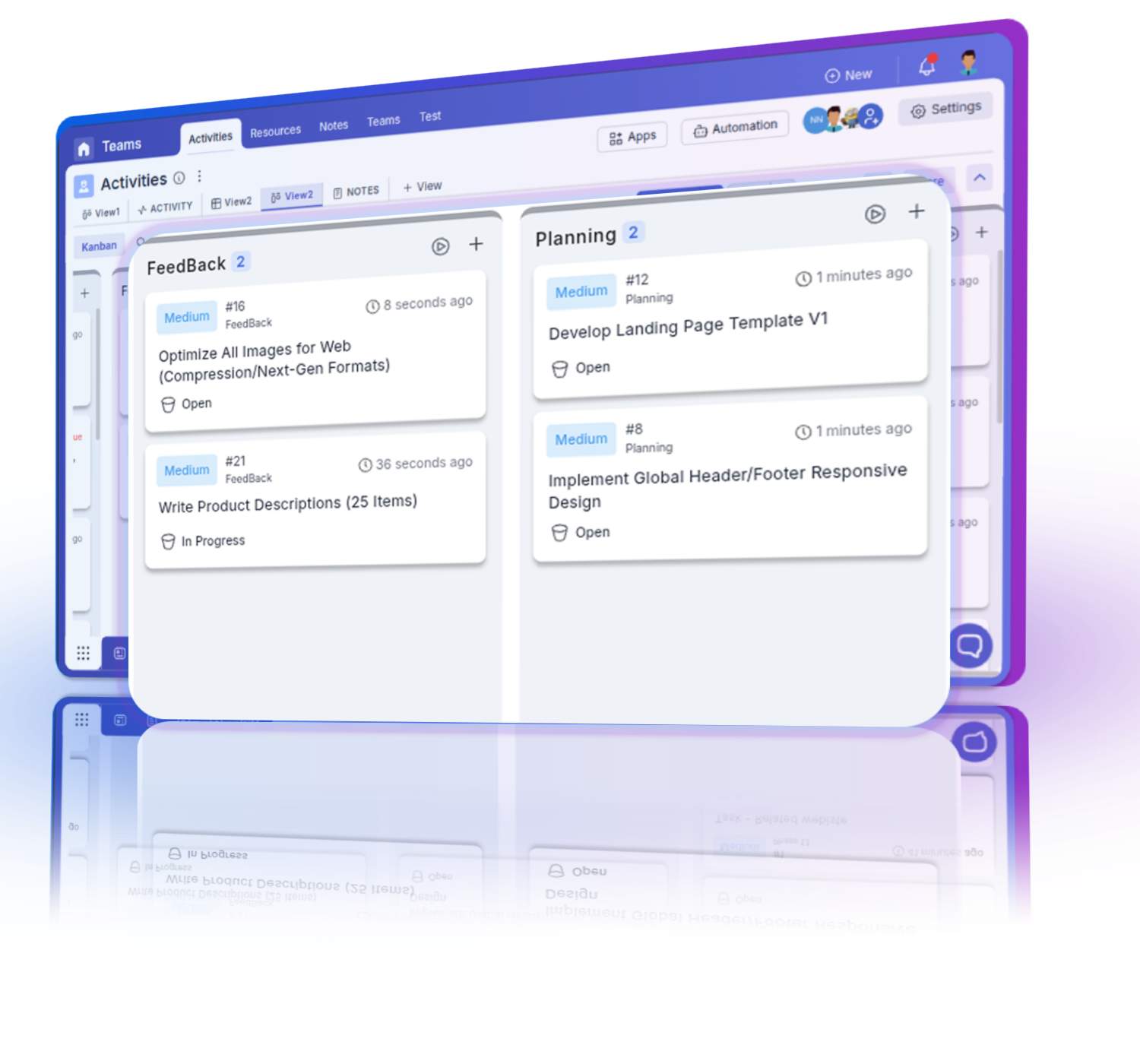 Retrospective meeting interface for continuous improvement, allowing teams to integrate feedback and optimize processes.