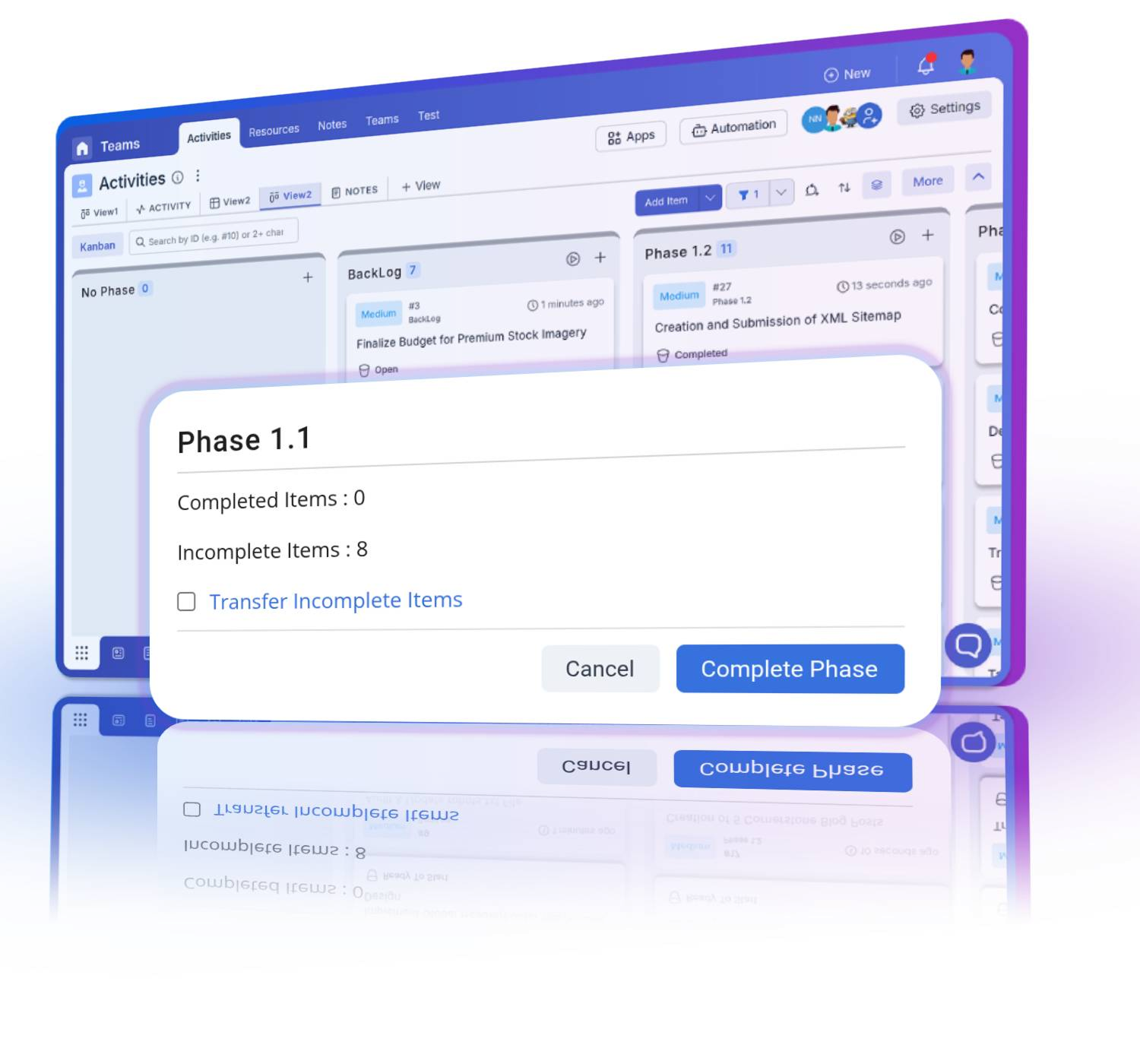 Dynamic sprint adjustment interface for mid-sprint changes and task reassignment, ensuring real-time updates and adaptive planning.