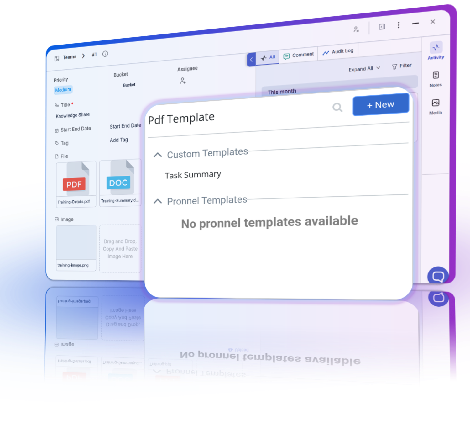 Instantly generating a PDF document using templates, incorporating data from tasks and connected items.