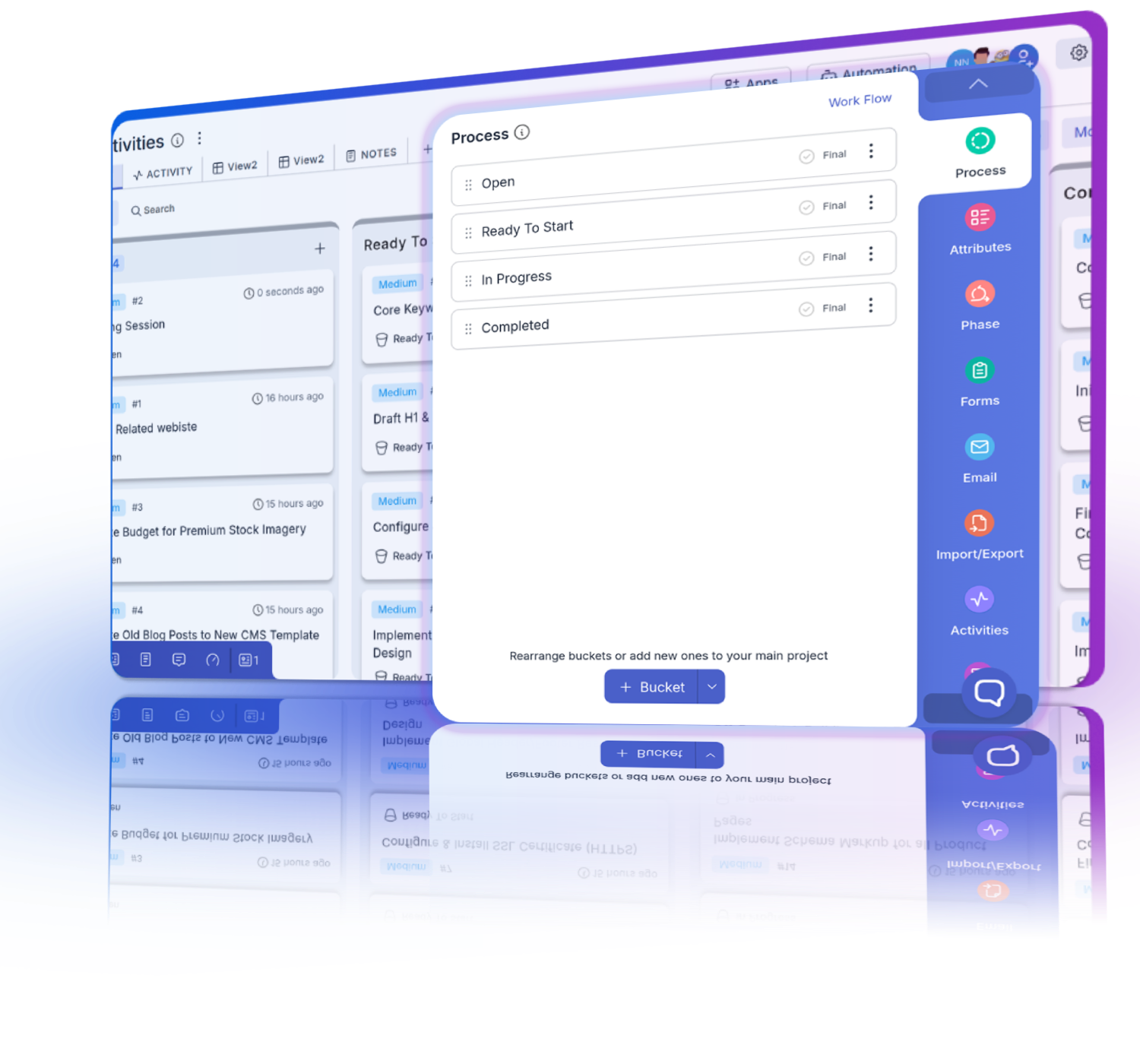 Team customizing workflow stages using a workflow builder with drag-and-drop interface