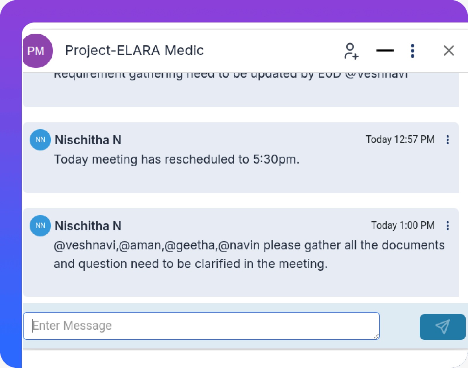 Team collaborating with chats and notes.