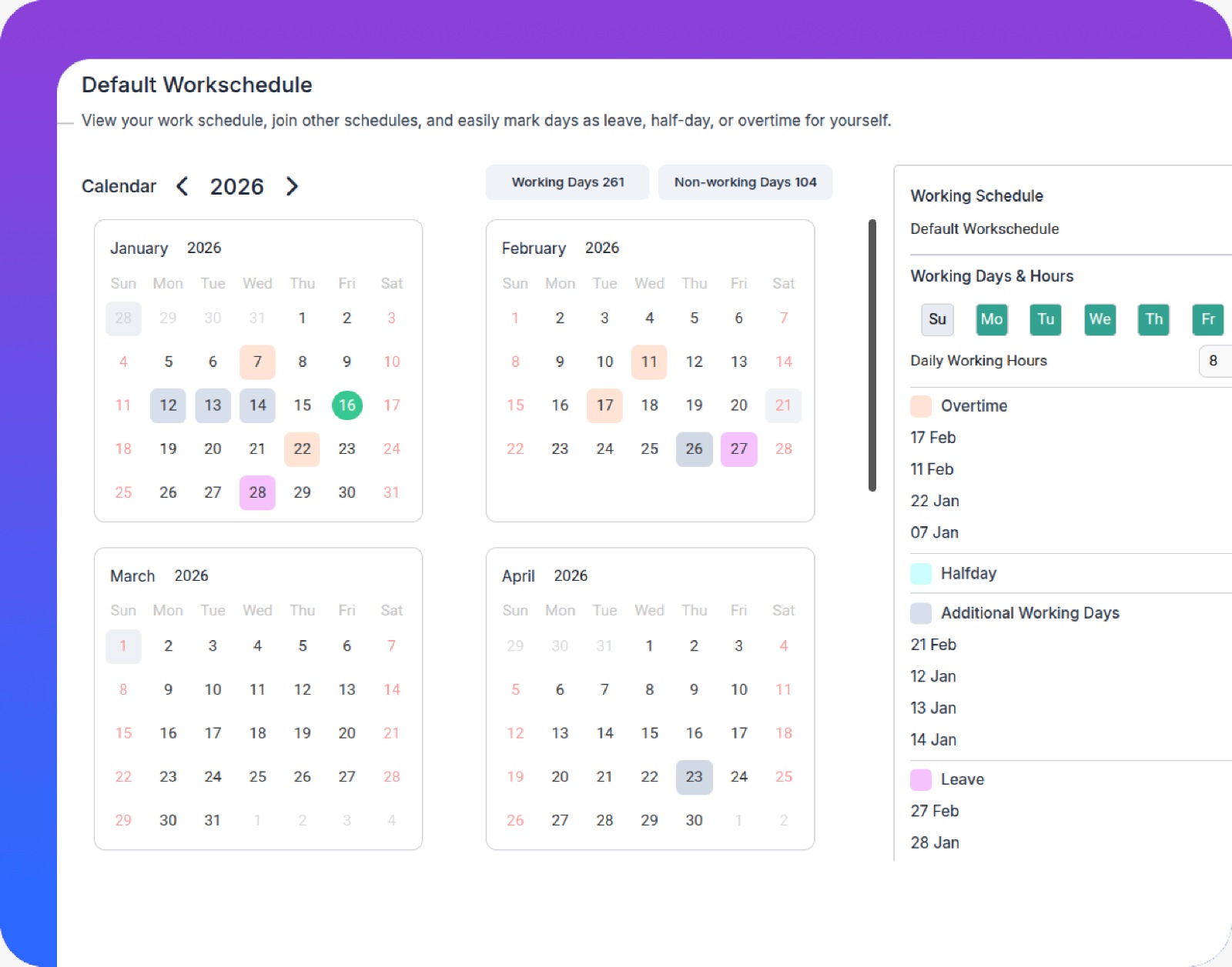 Capacity settings and working hours for team members.