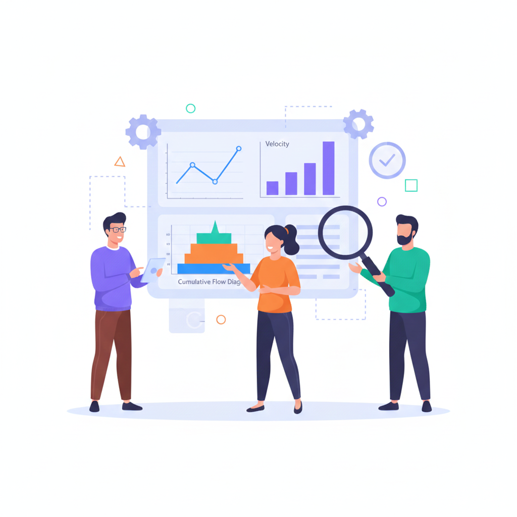 Velocity and burnup/burndown charts.