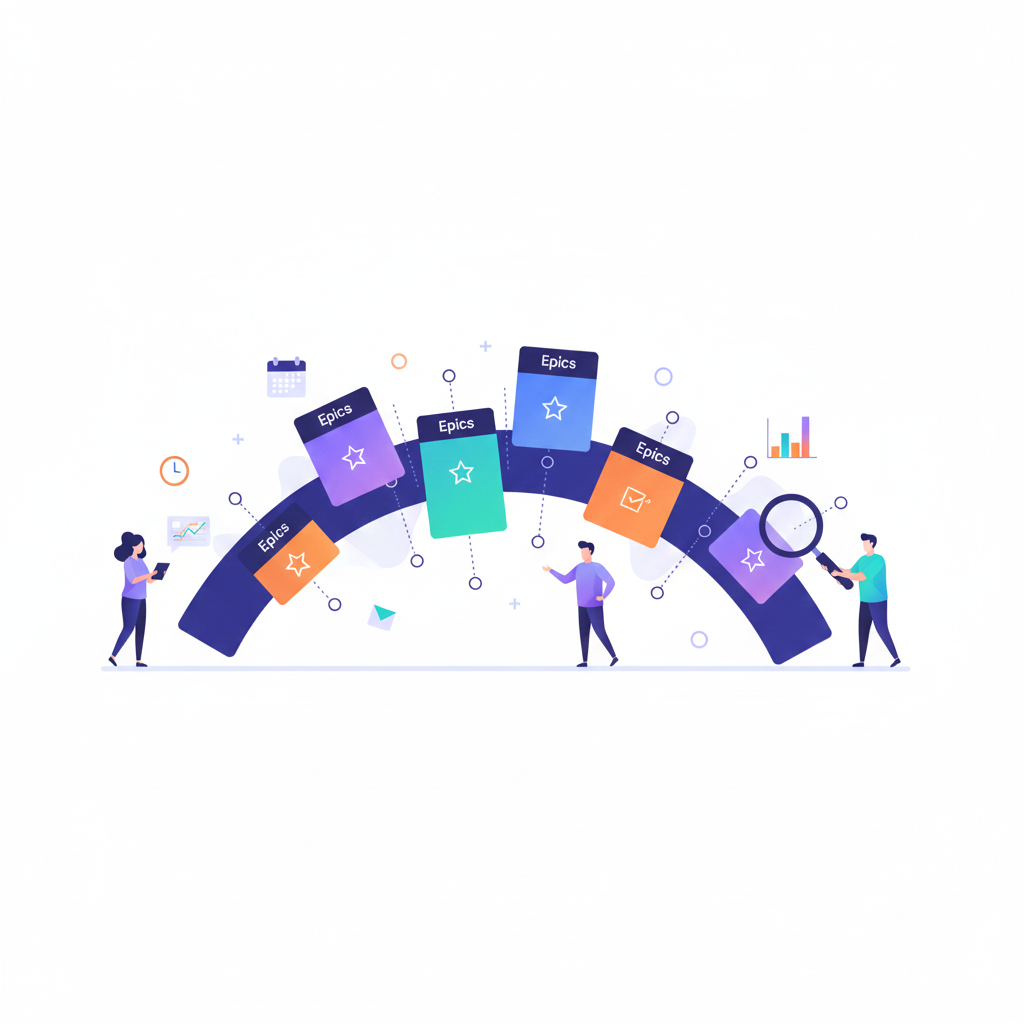 Time-based visualization of Epics and milestones.