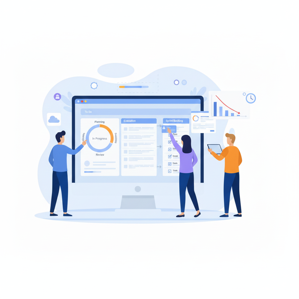 Visual Agile boards for Epics, Stories, and Tasks.