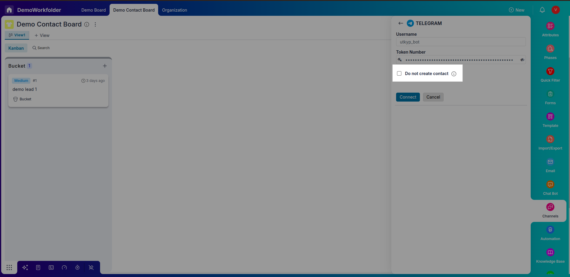 Paste Bot username, and  access Token on Pronnel